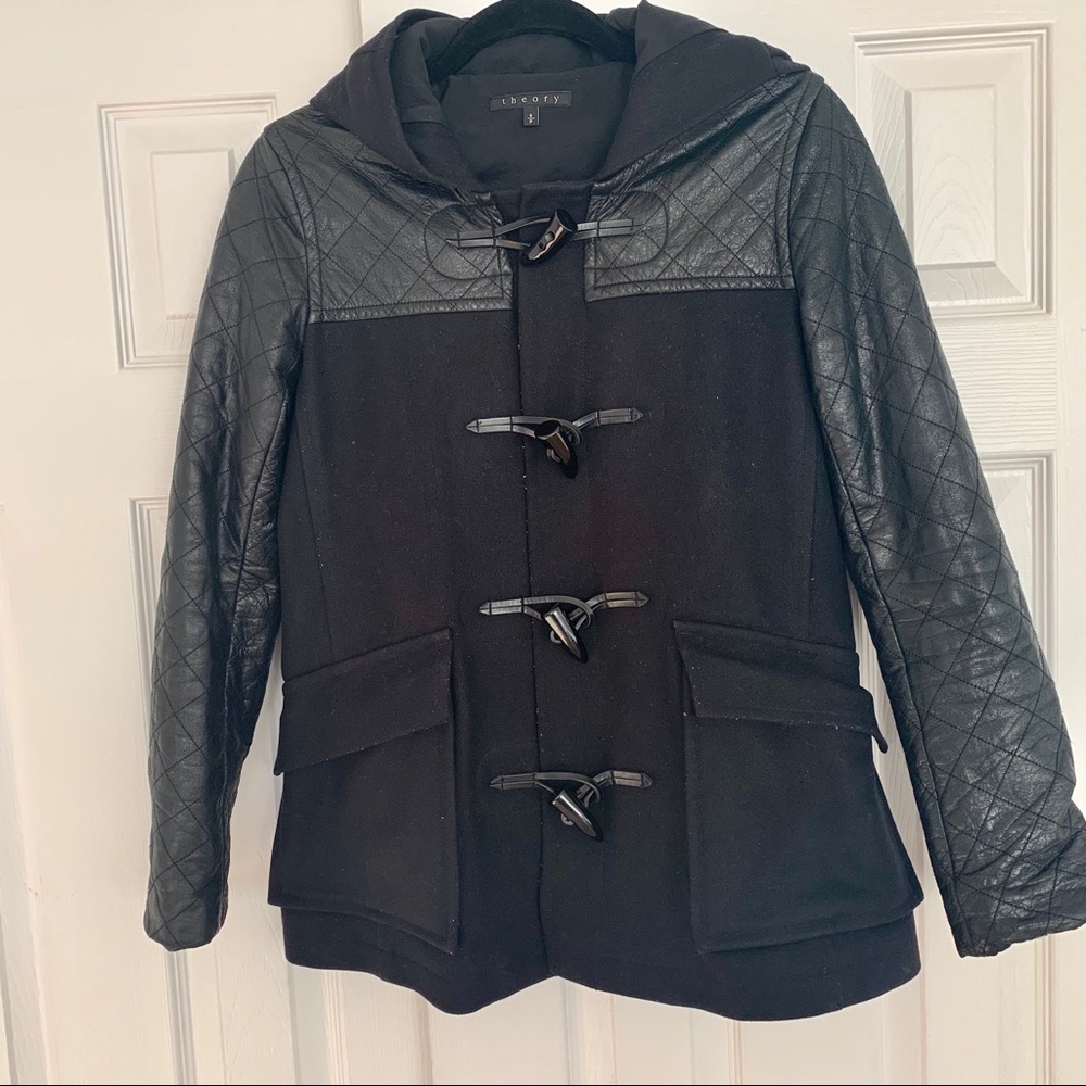 Theory Marimba Wool Coat with Leather Sleeves